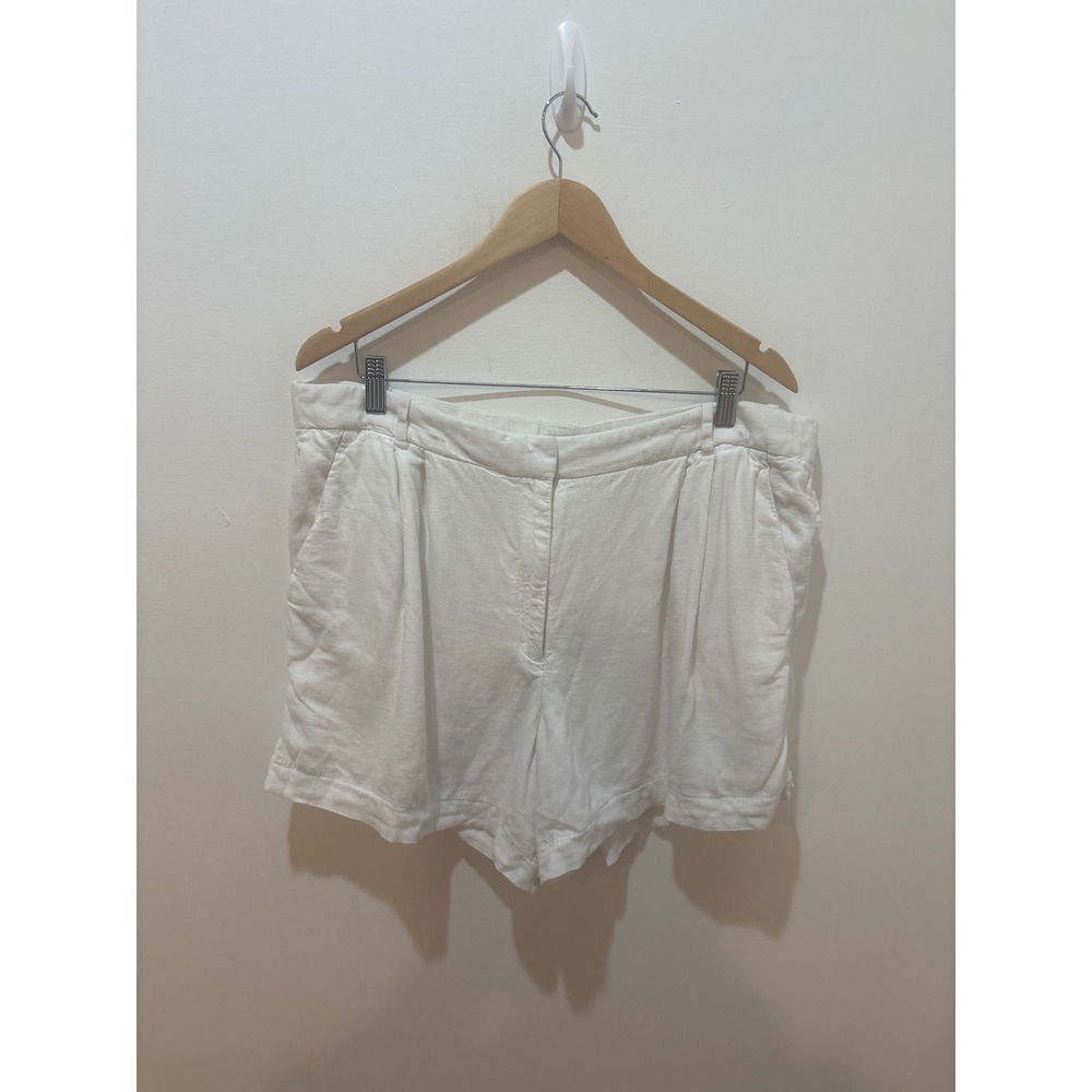 Abercrombie‎ & Fitch White Linen Blend Pleated High Rise Shorts Womens 18R 34